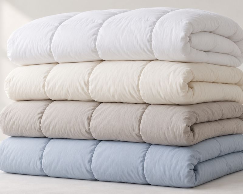 Clean comforters folded and stacked